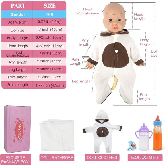 🆕17 inch Full Body Silicone Baby Dolls Girl for Kids Toddlers Reborn Baby Doll - Picture 6 of 8